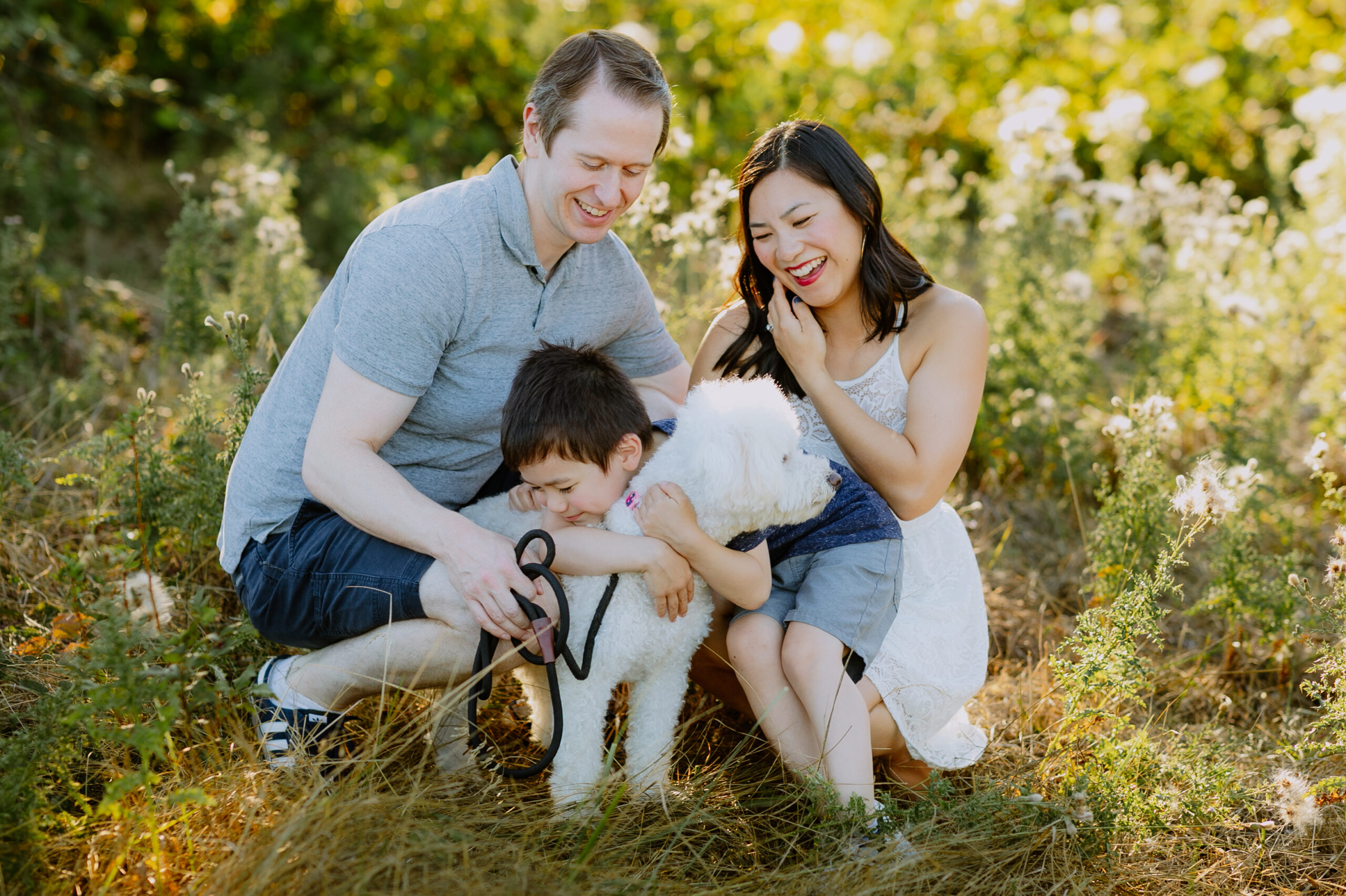 Family of 3 with their dog at Henry Hagg Lake